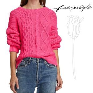 Free People Dream Hibiscus Pink Mixed-Knit Sweater Size Large